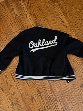 Oakland As Varsity Letterman Reversible Jacket-Black & White-JH Designs-XL/XXL